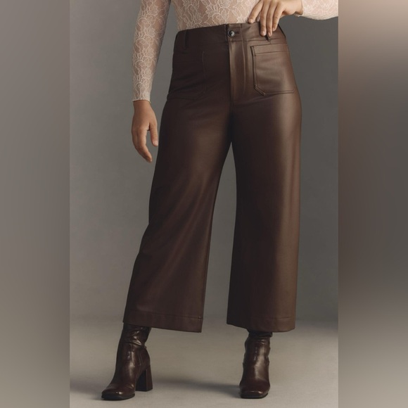 Anthropologie Pants - Anthropologie Maeve The Colette Faux Leather Chocolate Brown Crop Pants Size 28